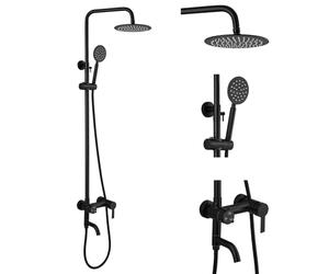 gotonovo Outside Shower Fixture Wall Mount Matte Black SUS 304 Stainless Steel Triple Function with Hand Sprayer and Tub Spout 8 Inch Rainfall Shower Head Shower faucet Set Bathroom Complete Set