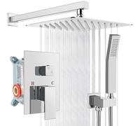gotonovo Rainfall Bathroom Shower System Rain Shower Head and Handle Set Wall Mounted Shower Complete Combo Solid Brass Pressure Balancing Shower Mixer Valve 12 Inch Polished Chrome