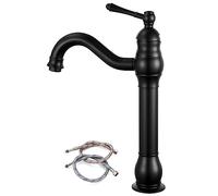 gotonovo Single Handle Vessel Sink Faucet 360° Swivel Bathroom Faucet One Hole Farmhouse Lavatory Vanity Faucet Bowl Sink Mixer Tap Without Pop Up Drain, Matte Black