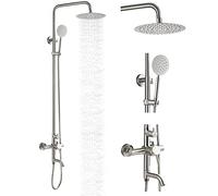 gotonovo Stainless Steel SUS304 Silver Shower faucet Set Wall Mount Triple Function Shower System 8 inches Shower Head Bathroom Adjustable Hand Spray Rainfall Brushed Nickel Shower Faucet Complete Set