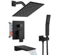 gotonovo Tub Shower Faucet Set with Valve 8'' Rain Head,Matte Black
