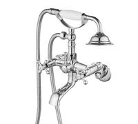 gotonovo Vintage Wall Mount Clawfoot Tub Faucet 3-9Inch Adjustable Center Polished Chrome 2 Double Handle Shower Faucet System Telephone Shape