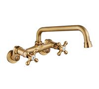 Wall Mount Faucet 6 Inch Center Antique Brass Kitchen Sink Taps 2 Cross Knobs Handle Victorian Commercial with 9inch spout