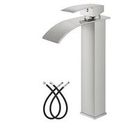 gotonovo Waterfall Tall Bathroom Faucet Single Handle Bathroom Faucets for Sink 1 Hole Stainless Steel Vessel Sink Faucet Modern Mixer Tap Wash Basin Faucet Without Pop Up Drain, Brushed Nickel