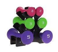 GOTOTOP 3 Pairs Neoprene Dumbbell Weight Set 2lb 3lb 5lb with Stand Multi Colour Women's Hand Weight Fitness for Home Gym Exercise