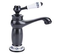 GOTOTOP Basin Mixer Tap, Floral Pattern Single Handle Mixer Tap Cold/Hot Water Faucet for Bathroom Basin Sink(Black)