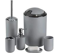 GOTOTOP Bathroom Accessories Set, 6Pcs Plastic Gift Set Toothbrush Holder, Soap Dispenser, Soap Dish, Toilet Brush Holder, Trash Can, Rinsing Mug Set Bathroom Accessory Set(Gray)