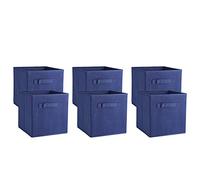 GOTOTOP Foldable Storage Cubes, 6Pcs large Nonwoven Fabric Square Drawer Storage Box Bin Collapsible Boxes Storage Chest Household Home Toys Clothes Organizer Cube, 26.9x26.2x27.8cm (Dark Blue)