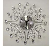 GOTOTOP Silver Diamond Wall Clock, Luxury Modern Fashion Round Design Silver Diamond Clock Décor, Metal Art Dial 3D Crystal Mute Wall Clock for Living Room Bedroom