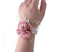 GOTOTOP Wholesale Wrist Corsages for Bridesmaids Fabric Rose Wrist Corsages Bridal Party Corsage with Pearl Bling Ribbon Stretch Bracelet for Wedding Prom Homecoming (1)