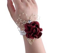GOTOTOP Wholesale Wrist Corsages for Bridesmaids Fabric Rose Wrist Corsages Bridal Party Corsage with Pearl Bling Ribbon Stretch Bracelet for Wedding Prom Homecoming (3)