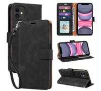 GOTOURED for iPhone 11 Phone Case Wallet, RFID Blocking 4 Card Slots, Wrist Strap, Kickstand, Magnetic Closure, Shockproof Protective Soft Leather Flip Cover (Black)