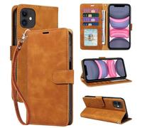 GOTOURED for iPhone 11 Phone Case Wallet, RFID Blocking 4 Card Slots, Wrist Strap, Kickstand, Magnetic Closure, Shockproof Protective Soft Leather Flip Cases Cover for iPhone 11 (Brown)