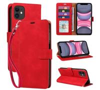 GOTOURED Red Wallet Phone Case for iPhone 11, RFID Blocking 4 Card Slots, Wrist Strap, Kickstand, Magnetic Closure, Shockproof Protective, Soft Leather Flip Cover Case