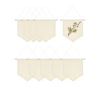 Gotrain 10Pcs Wall Display Banners, Blank Wall Canvas Banner with Wooden Dowel, Enamel Pin Banners Wall Display Banner for Display Badge, Buttons, Lapel Collections (10 beige)