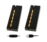 Gotrain 2Pcs / 4Pcs LED Lights Display Base, Wooden Rectangle Display Pedestal Art Lights Display Stand 1m Line Length for 3mm Thick Acrylic Plate Glass Plate Resin Art (Black,2Pcs)