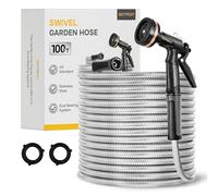 Gotron Water Hose 100 ft, Heavy Duty Metal Garden Hose with 9 Function Spray Nozzle, Lightweight, Kink Free and Drinking Water Pipe for RV, Outdoor, Yard, 100ft x 5/8", Female to Male