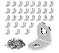 GOTRUST 32pcs Small L Brackets, Right Angle Bracket Stainless Steel, 90 Degree Metal Corner Braces, L Shaped Brace with 64 Screws for Wood Furniture Fixation Repair Fixing