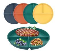 GOTRUST 4PCS Portion Control Plates, Unbreakable Divided Dinner Plates Set, Reusable Plastic Divider Plates, Divided Diet Plates for Picnic Camping Dessert - 9inch