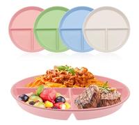 GOTRUST 4PCS Portion Control Plates, Unbreakable Divided Dinner Plates Set, Reusable Plastic Divider Plate, Divided Diet Plate for Picnic Camping Dessert - 9inch