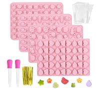 GOTRUST 4PCS Silicone Gummy Sweet Moulds, Small Candy Mould with 2 Dropper, Mini Animal Jelly Mould, Food Grade, Nonstick Gummy Molds for Candies, Fondant, Ice Cube
