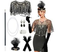 GOTRUST 7PCS 1920s Accessories Set for Women, Flapper Great Gatsby Costume, Fashion Roaring 20's Theme Accessories Ladies Charleston Fancy Dress Up Set