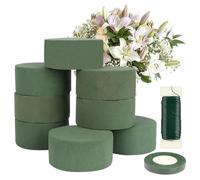 GOTRUST 8pcs Round Floral Foam Block, Cylinder Floral Foam Bricks, Wet Dry Florist Foam Sponge, Artificial Flower Foam Brick with Tape and Wire for DIY Craft Wedding Aisle Flowers Arrangements