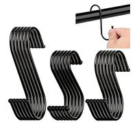 GOTRUST Black S-Hooks - 18pcs Stainless Steel S-Shaped Hangers, Metal Butchers Hooks for Kitchen, Bathroom, Bedroom & Office (3 Sizes)