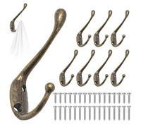 GOTRUST Bronze Coat Hook, 8pcs Vintage Metal Coat Hooks, Heavy Duty Dual Door Hook Wall Mounted, Individual Towel Hooks with 32 Screws for Hanging, Bathroom Bedroom Fitting Room