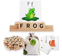 GOTRUST Matching Letter Game, Wooden Spelling Letters Toy with 26pcs Double Side Flash Cards and 52 Wooden Blocks for Kids Boys Girls Age 3 4 5 6 7 Years Old