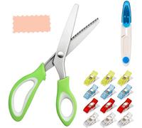 GOTRUST Pinking Shears Set for Fabric Cutting, 9.4Inch Zig Zag Seeing Scissors, Professional Dressmaking Scissors with Thread Snips and 5 Clips, Embroidery Scissor for Leather Fabrics Paper