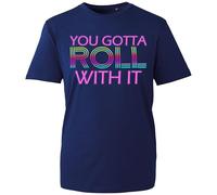 Gotta Roll with It T-Shirt, Funny Oasis British Retro Rock Band Song Lyrics Fan Shirt, Gift Unisex Tee Top (Navy, 2XL Years)