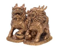 GOTTAJOY 1 Pair Feng Shui Kylin Guardian Figurine Resin Wealth Luck Statue Chinese Prosperity Sculpture for Living Room Office Decor