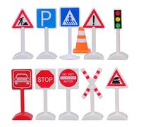 GOTTAJOY 11pcs Mini Traffic Signs Set for Kids Simulation Play with Stop Sign Light Roadblock and Crosswalk Signal for Sand Table Train Tracks