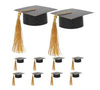 GOTTAJOY 12pcs Adorable Mini Black Graduation Cap Bottle Toppers with Tassel for Commencement Celebrations