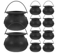 GOTTAJOY 12pcs Black Cauldron Halloween Candy Bucket with Handle for Party Festival Treats Witch Pot Novelty Container