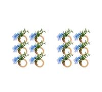 GOTTAJOY 12pcs Eucalyptus Napkin Rings Rustic Farmhouse Boho Serviette Buckles Leaf Wooden Holders with Flower for Summer Weddings Holiday Banquet Table Decor