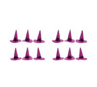 GOTTAJOY 12pcs Halloween Witch Hats Small Felt Wizard Costume Accessories Diy Decoration Party Festival Home Decor with Skull Spider Cat Pumpkin Bat Design