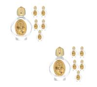 GOTTAJOY 12pcs Holy Water Bottles Golden Round Crystal Glass Alloy Embossed Containers for Catholic Christian First Communion Baptism Church Party