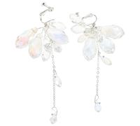 GOTTAJOY 1pair Sparkling Teardrop Crystal Clip-on Earrings for Brides Handmade Rhinestone Tassel Dangle Wedding Accessories