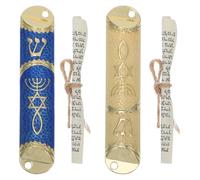 GOTTAJOY 2 Sets Metal Mezuzah Cases with Scrolls Judaica Door Plaque for House Blessing Religious Jewish Home Outside Decor