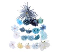 GOTTAJOY 20pcs Faux Flower Heads Artificial Diy Craft Flowers for Hair Accessories Graduation Cap Decoration Wedding Party Decor in Misty Blue