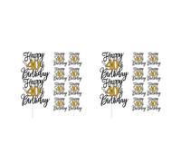 GOTTAJOY 20pcs Happy Birthday Cake Toppers Black Gold Glitter Cupcake Picks for 40th Anniversary Party Dessert Table Decorations