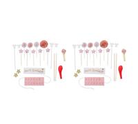 GOTTAJOY 24pcs Rose Gold Cake Topper Decorations Happy Birthday Glitter Star Confetti Balloons Fan Ornaments for Elegant Party Decoration