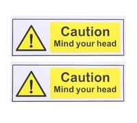 GOTTAJOY 2pcs Caution Mind Your Head Warning Stickers Self Adhesive Waterproof Oilproof Pp Synthetic Paper for Machinery Industrial Equipment 20x6.6cm