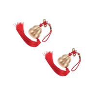 GOTTAJOY 2pcs Creative Brass Chinese Knot Wind Chime Gourd Pendant with Red Tassels for Home and Automotive Decor Hanging Ornament