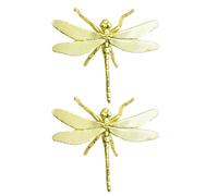 GOTTAJOY 2pcs Creative Gold Metal Dragonfly Figurine Lifelike Tea Pet Ornament for Desk Garden Home Decor