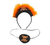 GOTTAJOY 2pcs Creative Halloween Orange Plume Skull Eye Patch Korean-style Pirate Headband for Kids Caribbean Cosplay Costume