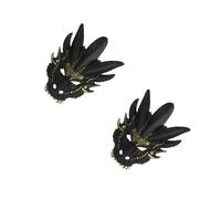 GOTTAJOY 2pcs Dragon Head Mask 3d Realistic Pu Leather Cosplay Costume with Elastic Headband for Halloween Party Favors and Festivals