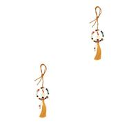 GOTTAJOY 2pcs Elegant Lotus Tassel Rearview Mirror Pendant with Beaded Ornament Car Interior Decoration